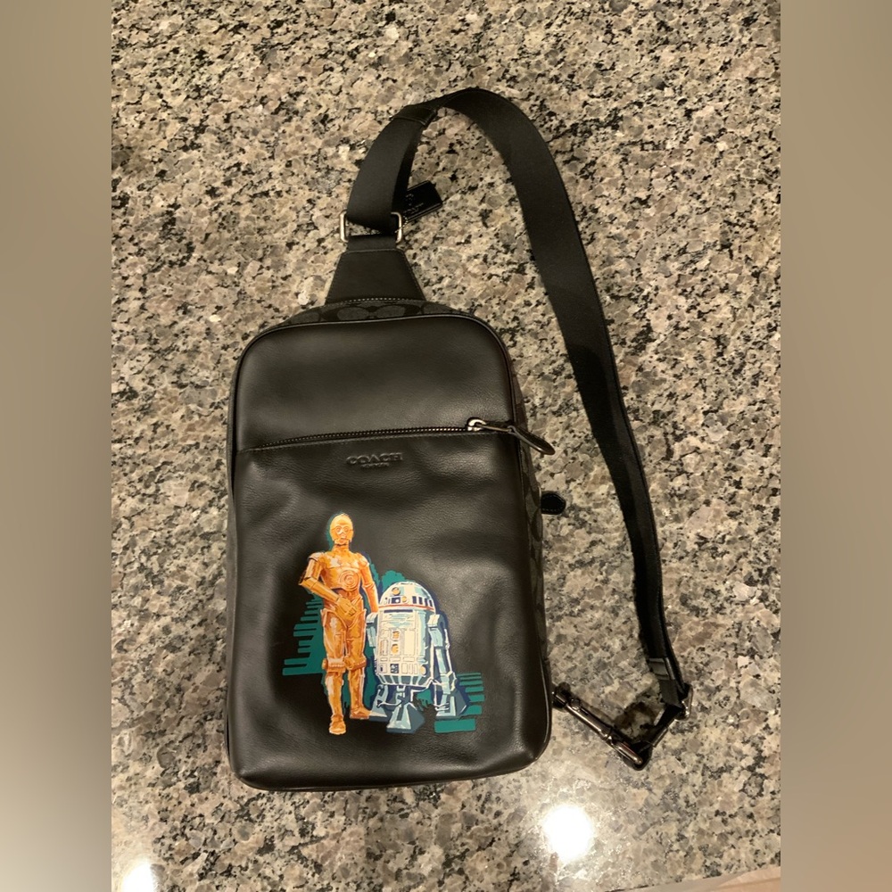 COACH STAR WARS CROSSBODY BAG R2D2 C-3PO LIMITED EDITION NWOT BLACK GOLD BLUE - Picture 8 of 9